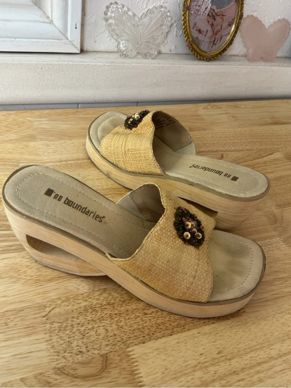 No Boundaries Cut Out Platform Wedge Slide Sandals Size 8 Y2K Cottagecore